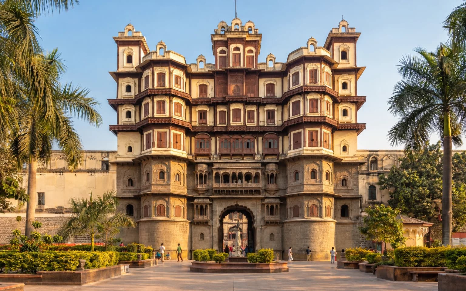 Historic Rajwada Palace facade and forecourt in Indore