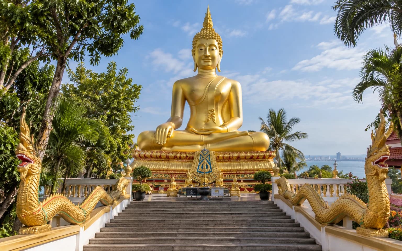 Pattaya's golden Big Buddha and temple approach